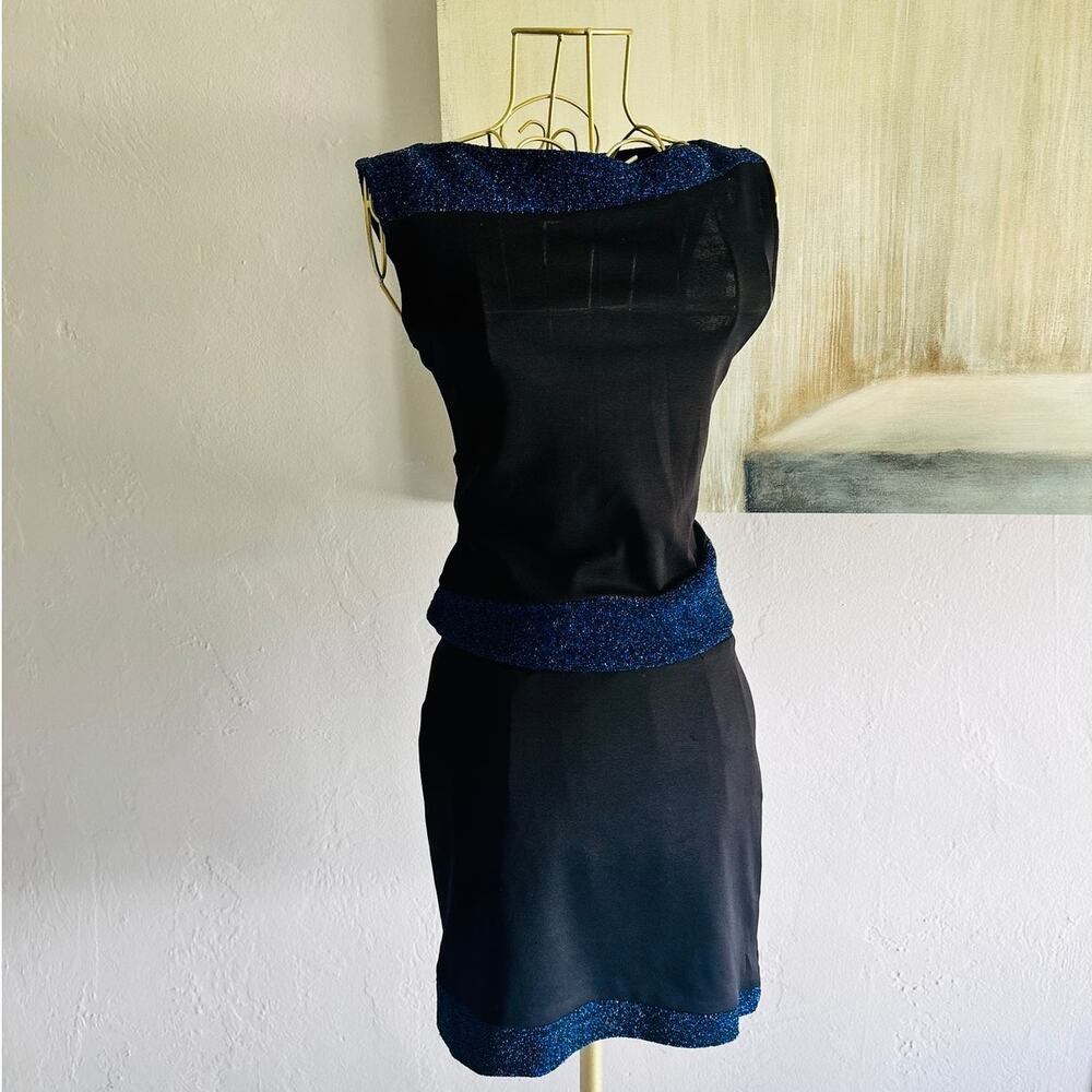 Versace Jeans Couture 2 Piece Set Black Metallic Blue Top Mini Skirt M